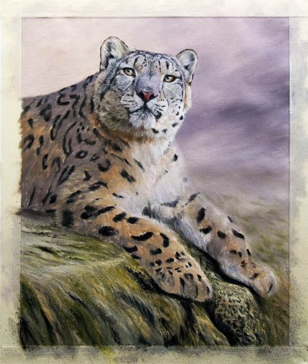 snow leopard painting work in progress